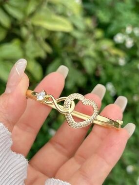 Gold Heart & Infinity CZ Bangle Bracelet - Women Jewelry